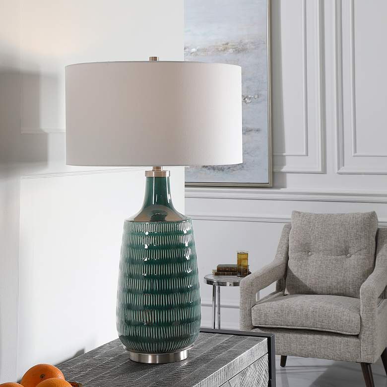 Image 7 Uttermost Scouts 30 1/2" Deep Teal Glaze Modern Ceramic Table Lamp more views