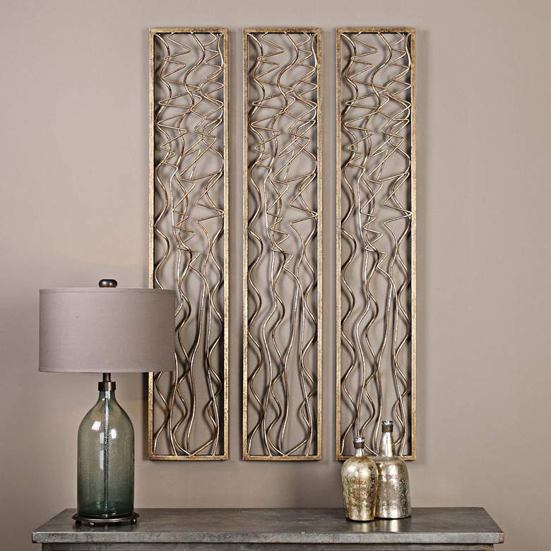 Image 1 Uttermost Scribble Aged Gold Leaf 60 inch High Metal Wall Panel