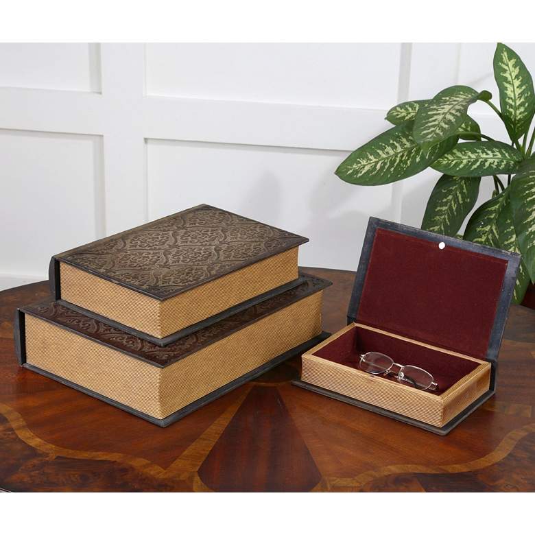 Image 1 Uttermost Script Mahogany 3-Piece Antique Book Box Set