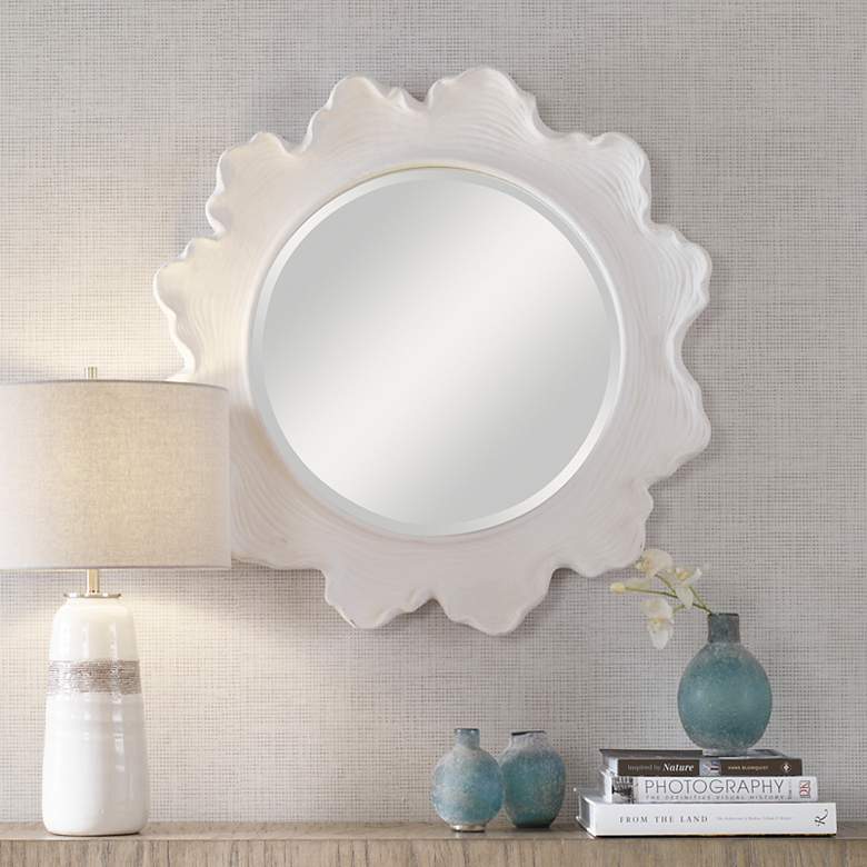 Image 2 Uttermost Sea Coral Matte White 33 3/4" Round Wall Mirror