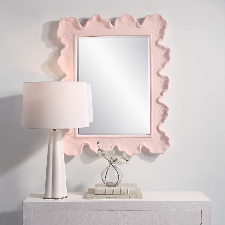 Image 1 Uttermost Sea Coral Pink 27 1/4" x 34 1/4" Wavy Wall Mirror
