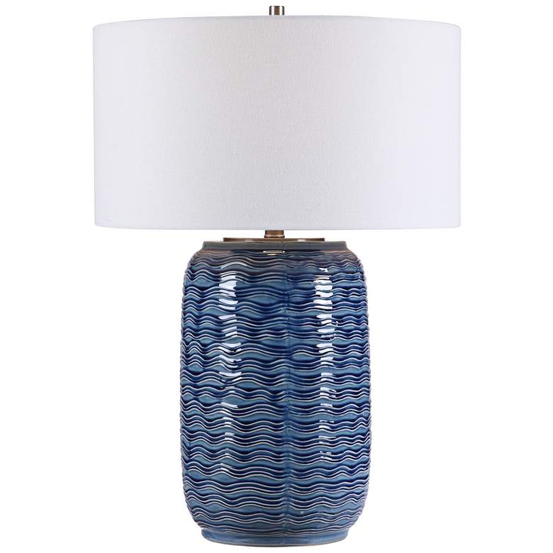 Image 2 Uttermost Sedna 27 inch Blue Wavy Texture Ceramic Table Lamp