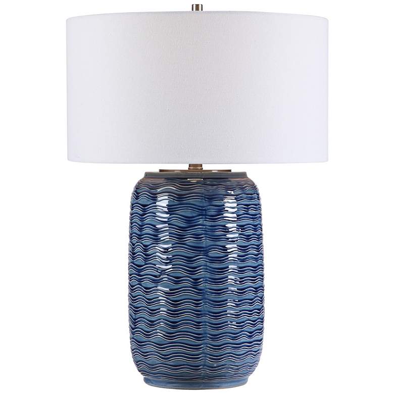 Image 2 Uttermost Sedna 27" Blue Wavy Texture Ceramic Table Lamp