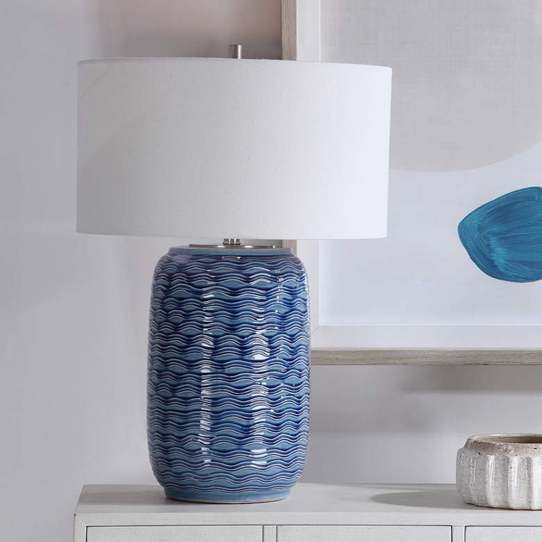 Image 1 Uttermost Sedna 27 inch Blue Wavy Texture Ceramic Table Lamp