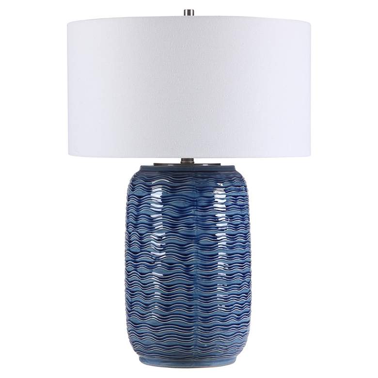 Image 6 Uttermost Sedna 27 inch Blue Wavy Texture Ceramic Table Lamp more views