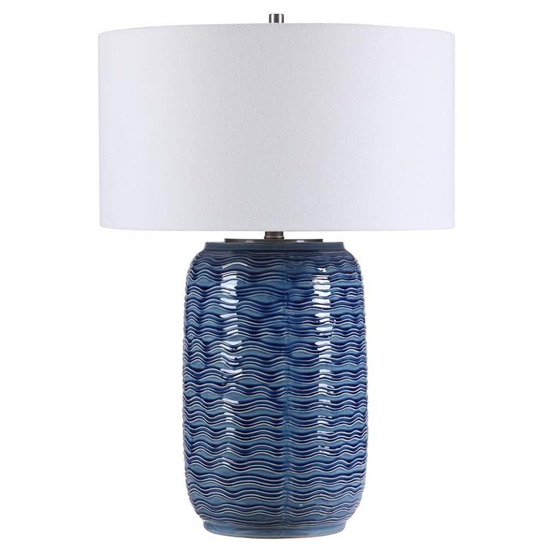 Image 6 Uttermost Sedna 27" Blue Wavy Texture Ceramic Table Lamp more views