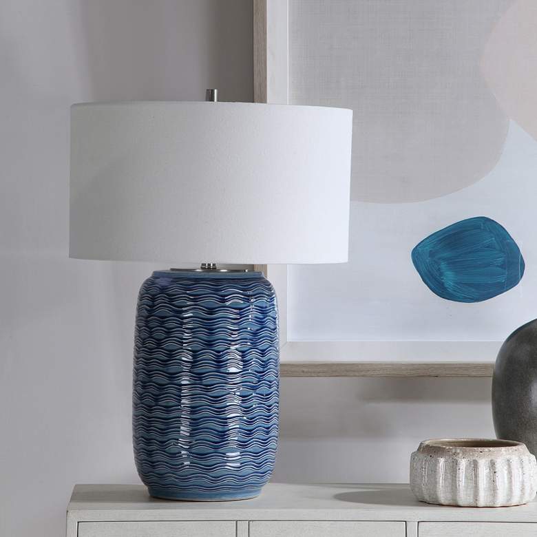 Image 7 Uttermost Sedna 27 inch Blue Wavy Texture Ceramic Table Lamp more views