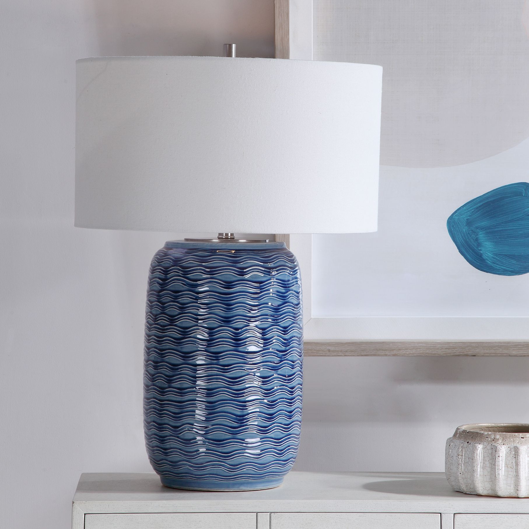 Uttermost Sedna Blue Wavy Texture Ceramic Table Lamp