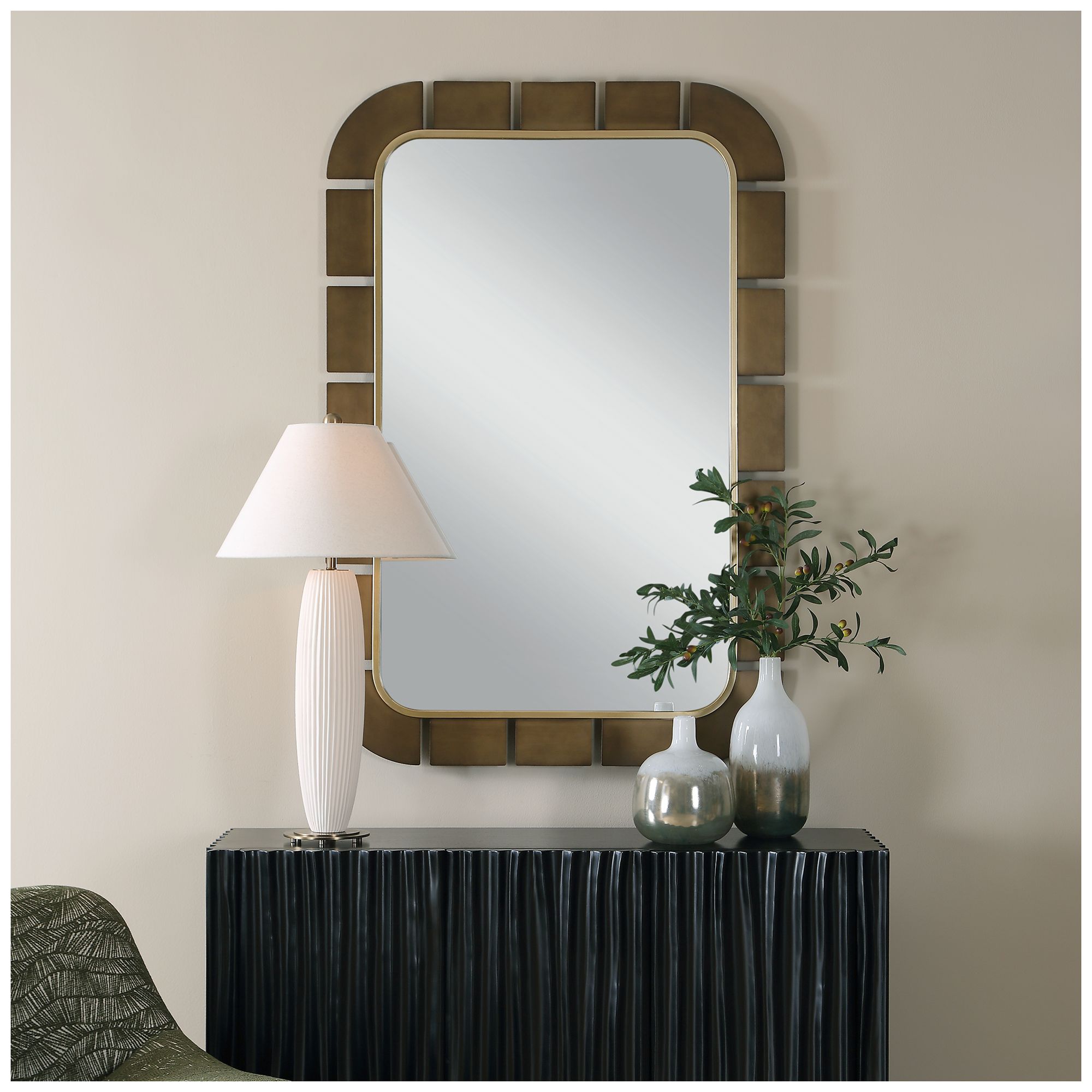 Image 2 Uttermost Segment 37 3/4" x 55 1/2" Dark Bronze and Gold Mirror more views