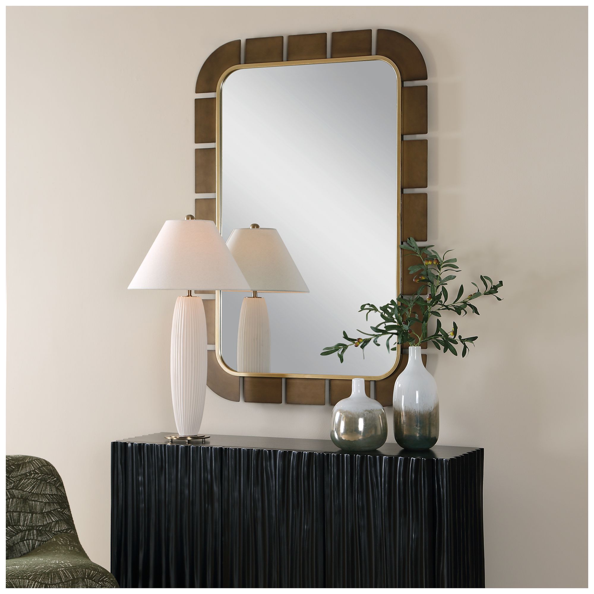 Image 3 Uttermost Segment 37 3/4" x 55 1/2" Dark Bronze and Gold Mirror more views