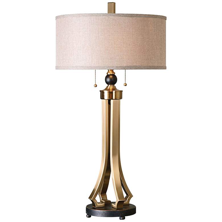 Image 2 Uttermost Selvino 32 3/4 inch High Brushed Brass Column Table Lamp