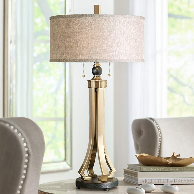 Image 1 Uttermost Selvino 32 3/4 inch High Brushed Brass Column Table Lamp