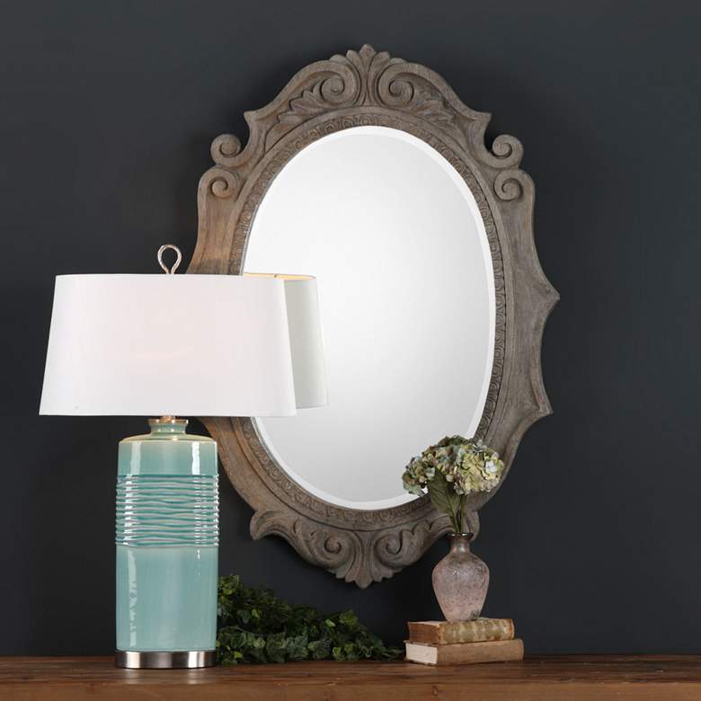 Image 1 Uttermost Serafina Old Wood 30" x 43" Oval Wall Mirror