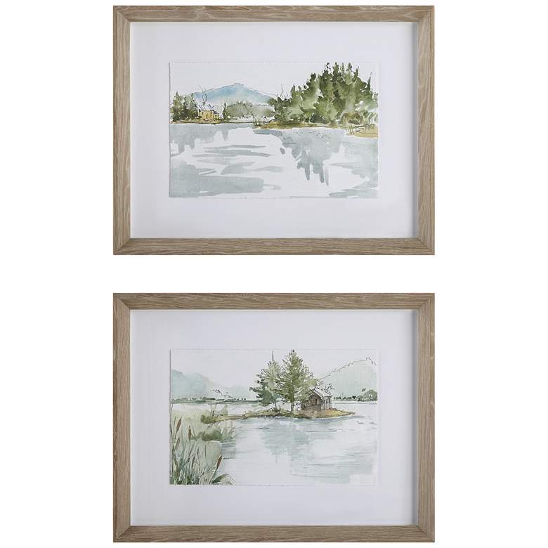 Image 1 Uttermost Serene Lake 26 x 20 Framed Woodland Forest Prints Set of 2