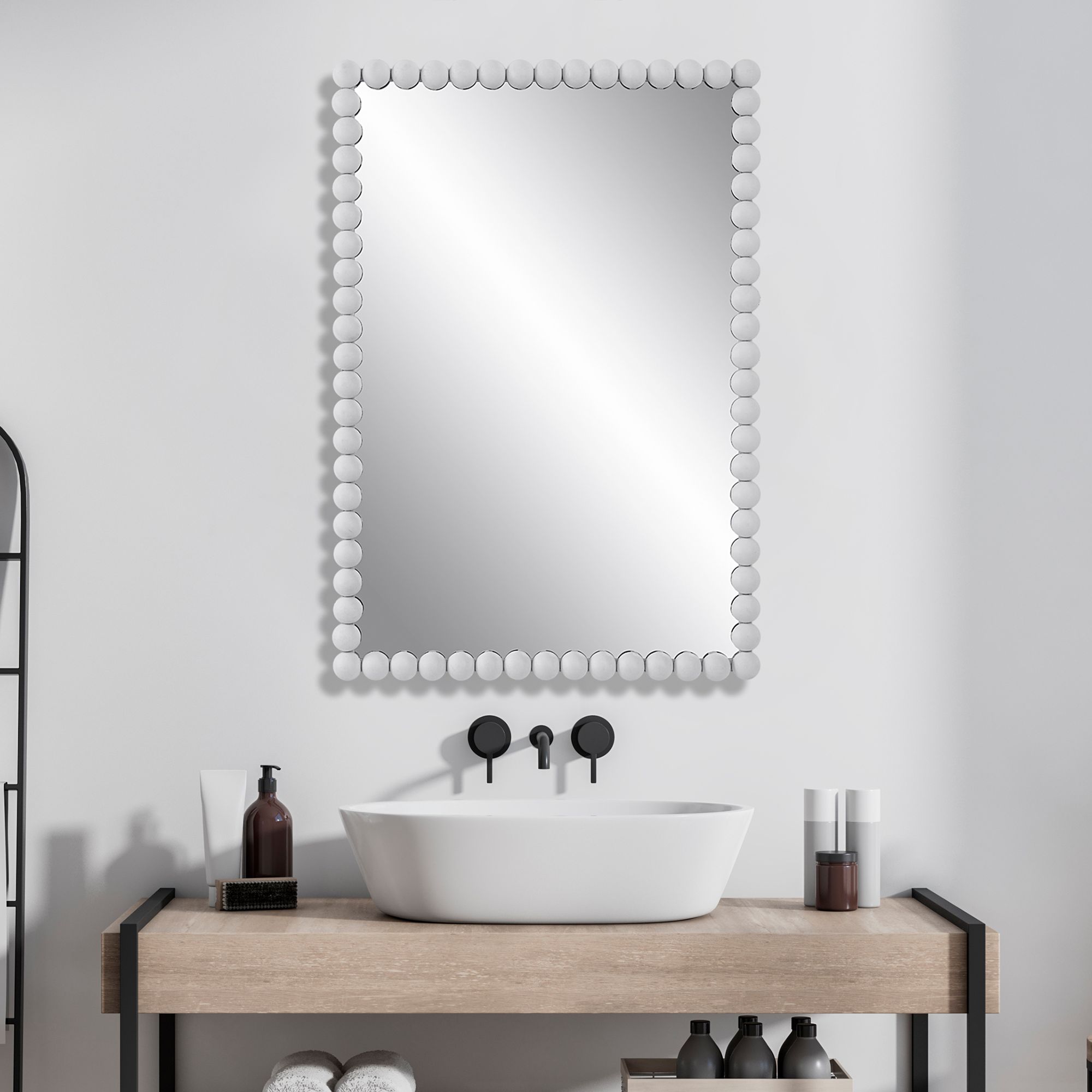 Uttermost Serna 30 x 20.5 Rectangular White Finish Dot Wall Mirror in scene