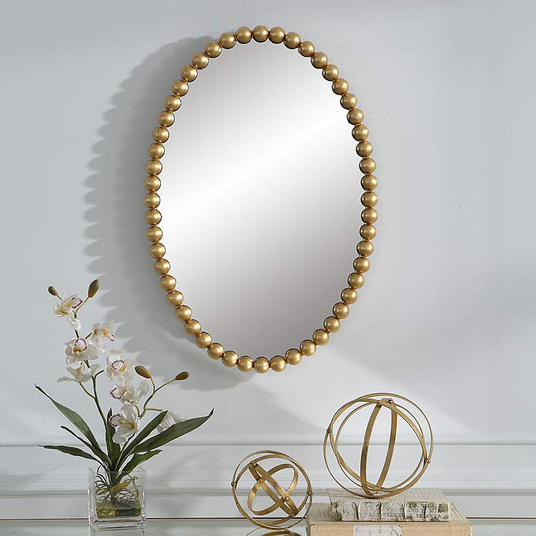 Image 1 Uttermost Serna Gold Leaf 20" x 30" Beaded Oval Wall Mirror