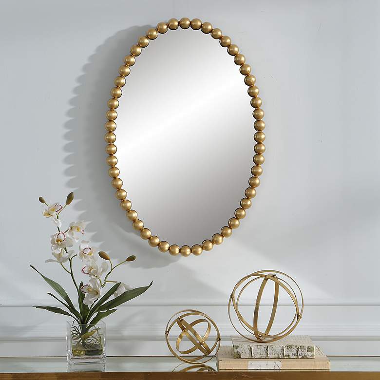 Image 2 Uttermost Serna Gold Leaf 20 inch x 30 inch Beaded Oval Wall Mirror