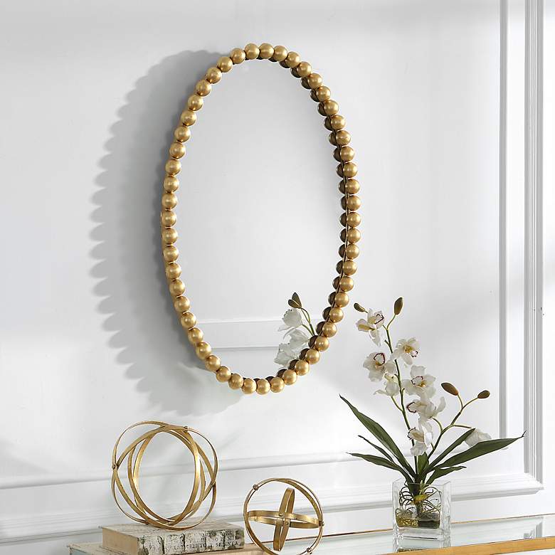 Image 4 Uttermost Serna Gold Leaf 20 inch x 30 inch Beaded Oval Wall Mirror more views