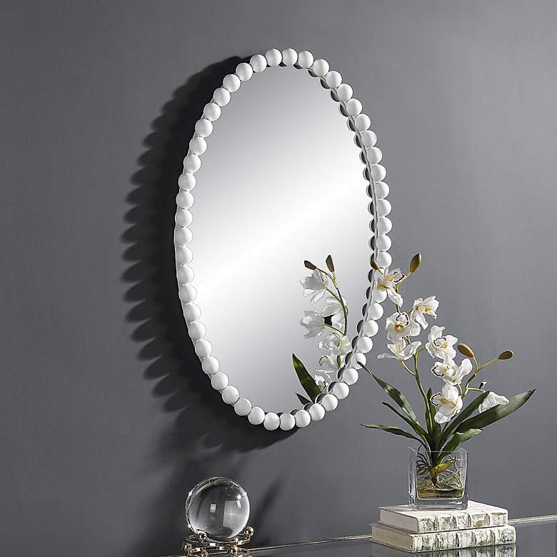 Image 4 Uttermost Serna Matte 20" x 30" White Beaded Oval Wall Mirror more views
