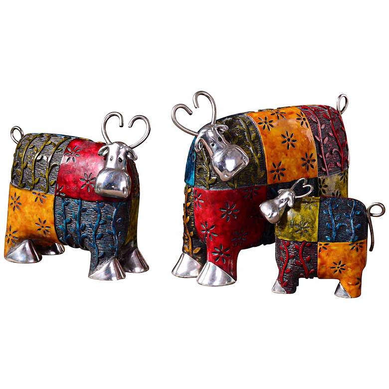 Image 1 Uttermost Set of 3 Silver-Accented 10 inch Wide Colorful Cows