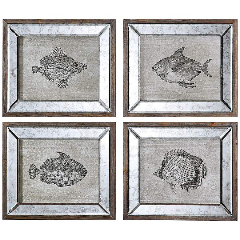 Image 1 Uttermost Set of 4 Mirrored Fish 19 inch High Wall Art