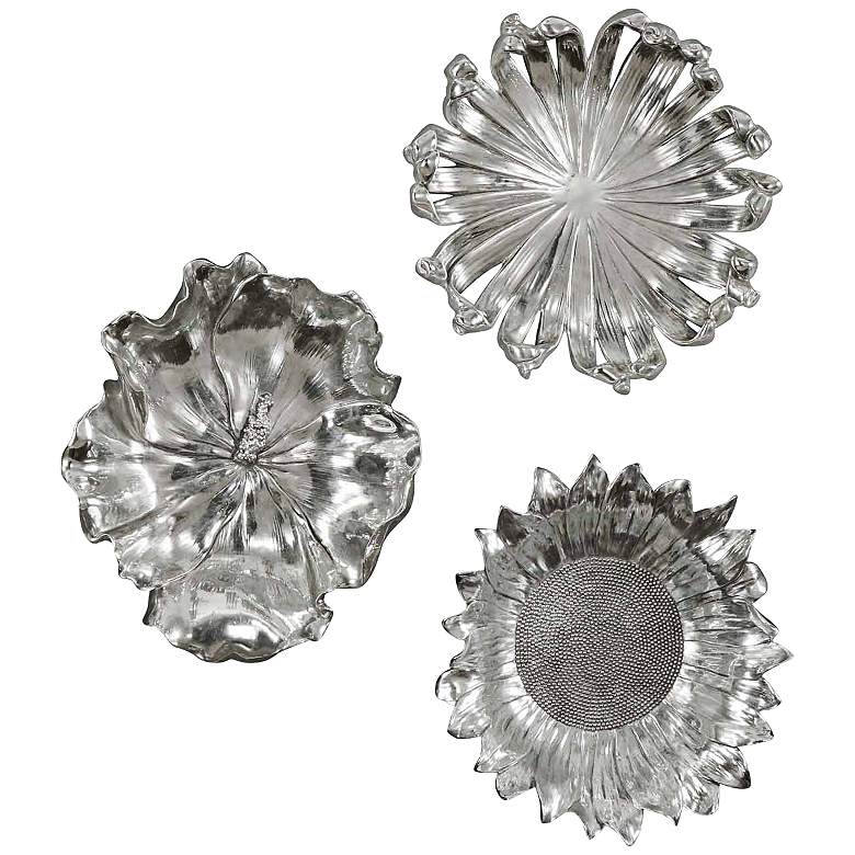 Uttermost Set of Three 12&quot; Round Silver Flower Wall Art