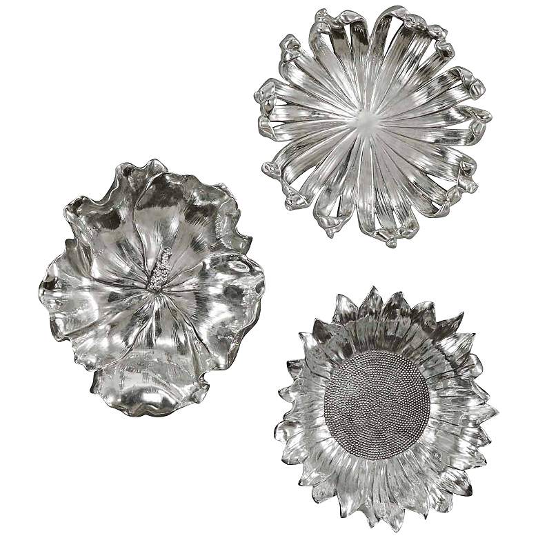 Image 1 Uttermost Set of Three 12" Round Silver Flower Wall Art