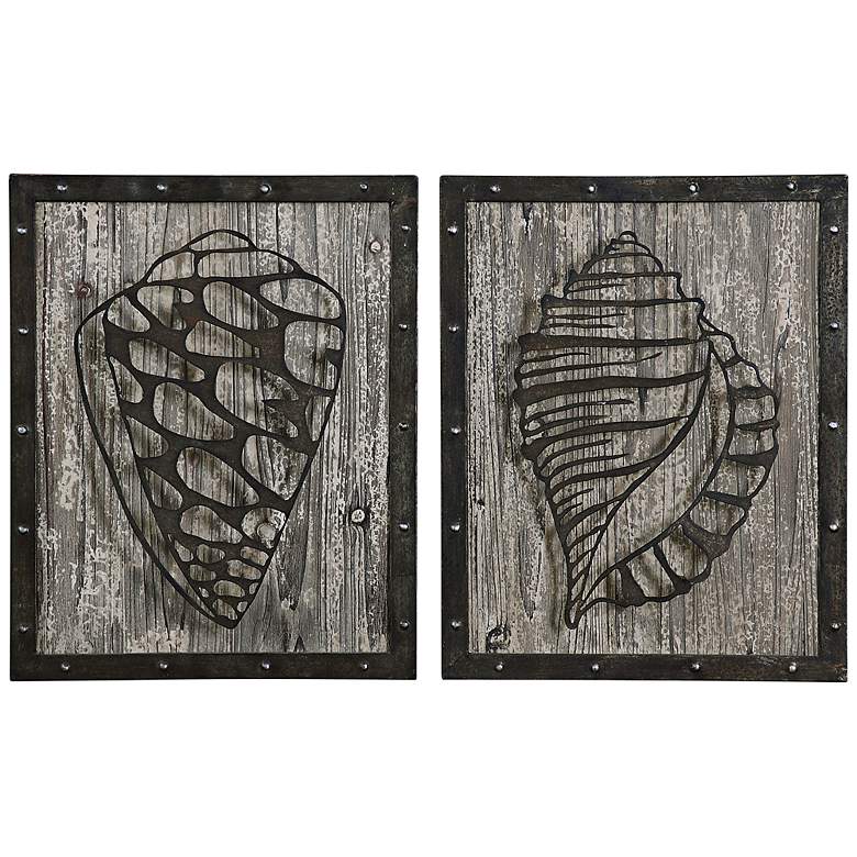 Image 1 Uttermost Set of Two 24" High Rustic Conch Shell Wall Art