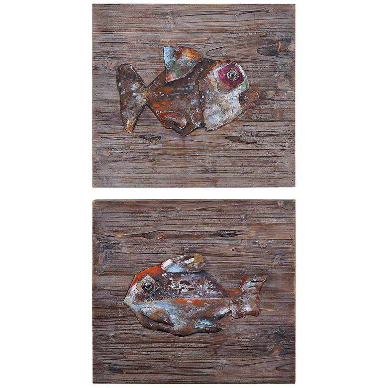 Image 1 Uttermost Set of Two Fresh Fish 20 inch High Wood Wall Art