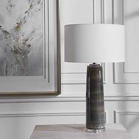 Image1 of Uttermost Seurat 31" Charcoal Gray Striped Glass Table Lamp