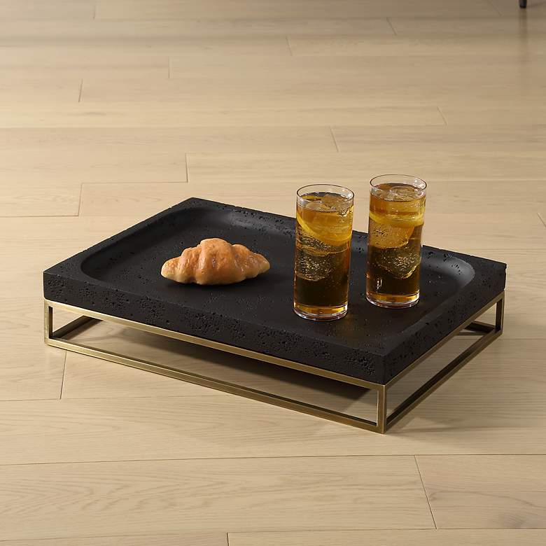 Image 1 Uttermost Shadowstone Black Decorative Tray w/ Brass Base