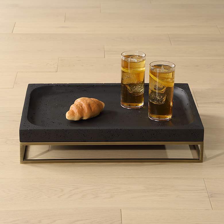 Image 3 Uttermost Shadowstone Black Decorative Tray w/ Brass Base more views