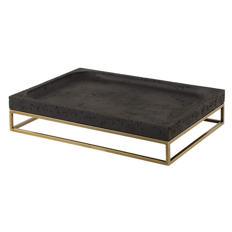 Image 4 Uttermost Shadowstone Black Decorative Tray w/ Brass Base more views