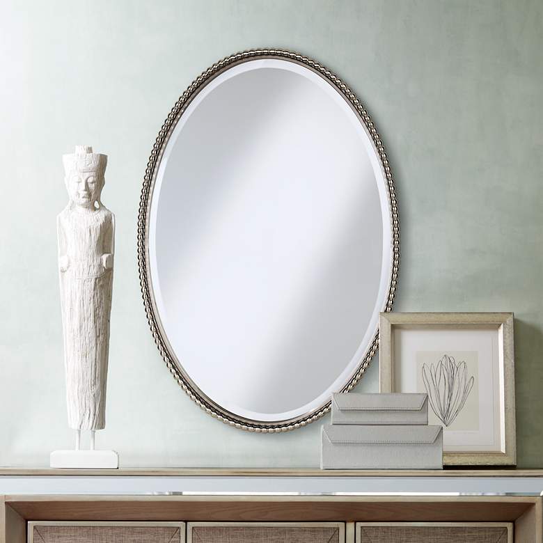 Image 1 Uttermost Sherise Brushed Nickel 22" x 32" Oval Wall Mirror