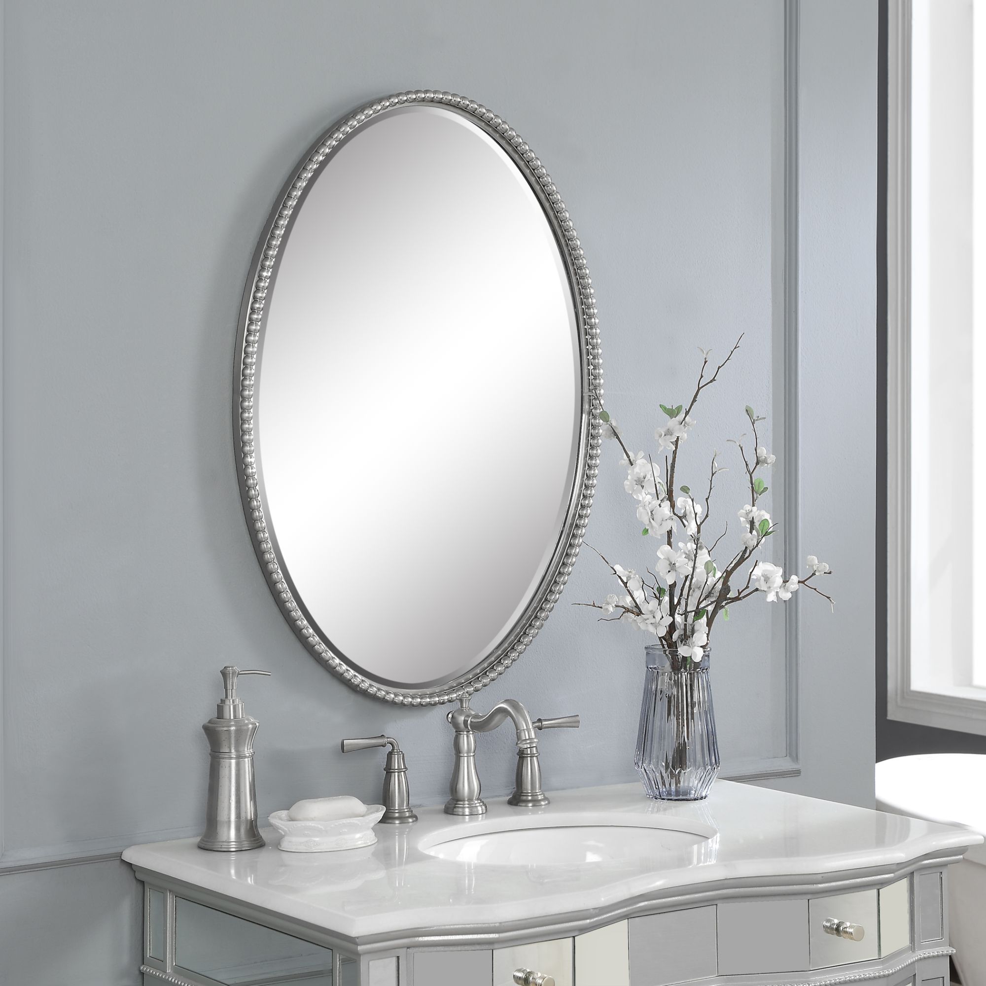 Image 5 Uttermost Sherise Brushed Nickel 22" x 32" Oval Wall Mirror more views