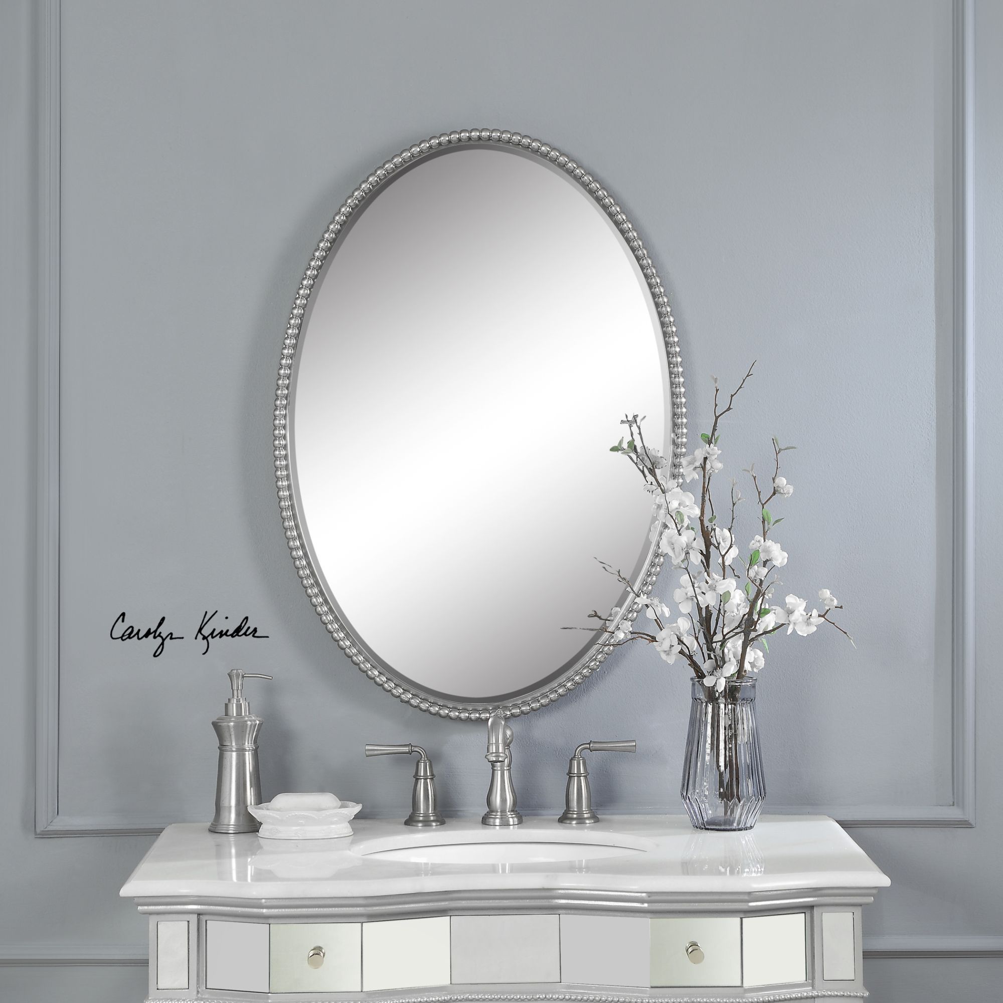 Image 6 Uttermost Sherise Brushed Nickel 22" x 32" Oval Wall Mirror more views