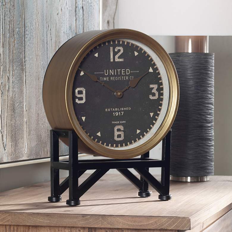 Image 1 Uttermost Shyam Vintage Brass 16" High Table Clock
