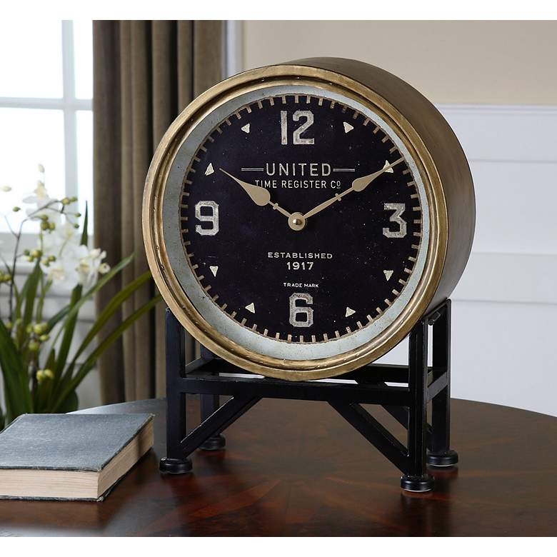 Image 3 Uttermost Shyam Vintage Brass 16" High Table Clock more views