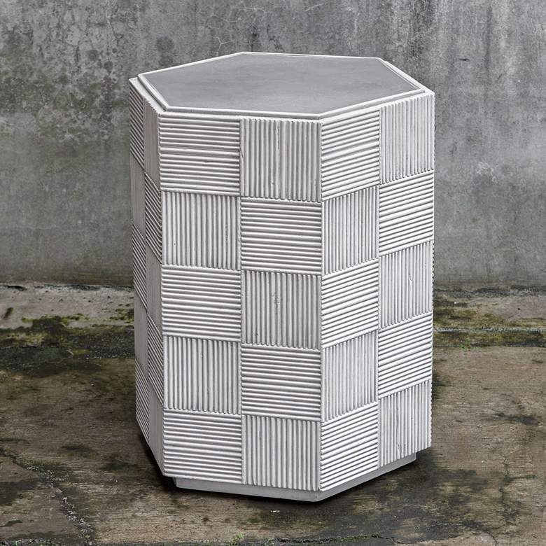 Image 1 Uttermost Silo 18" Wide Gray and White Hexagon Accent Table