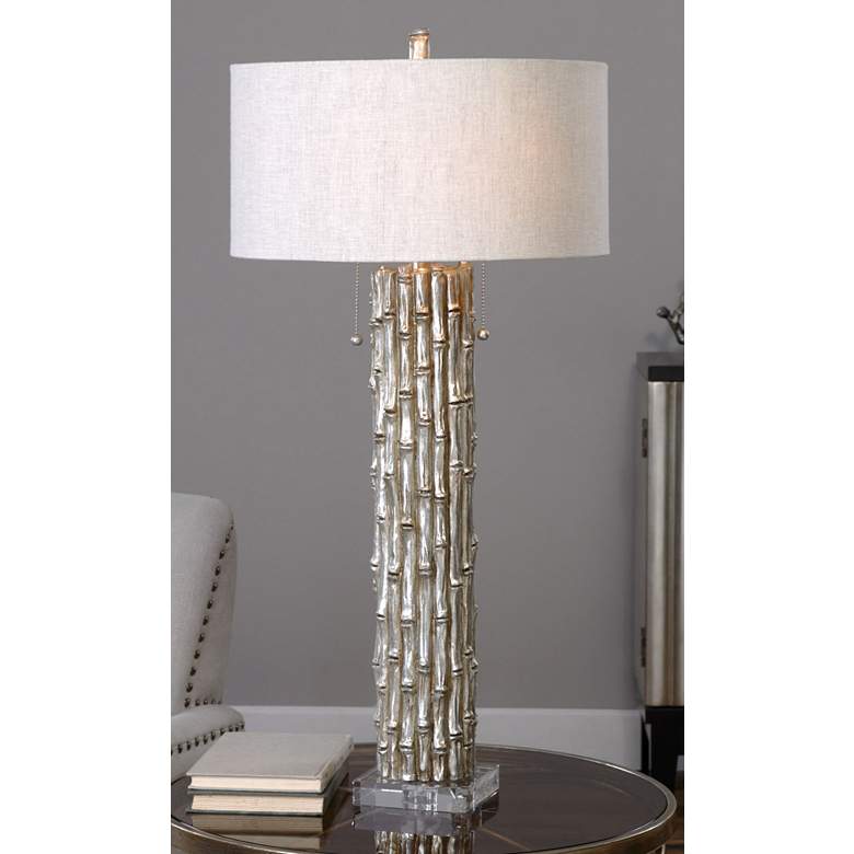 Image 1 Uttermost Silver Bamboo Antiqued Metallic Table Lamp