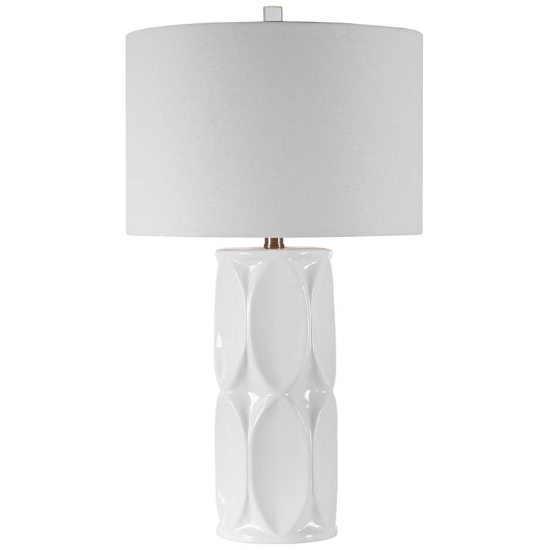 Image 2 Uttermost Sinclair Glossy White Geometric Ceramic Table Lamp