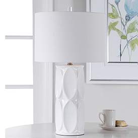 Image1 of Uttermost Sinclair Glossy White Geometric Ceramic Table Lamp