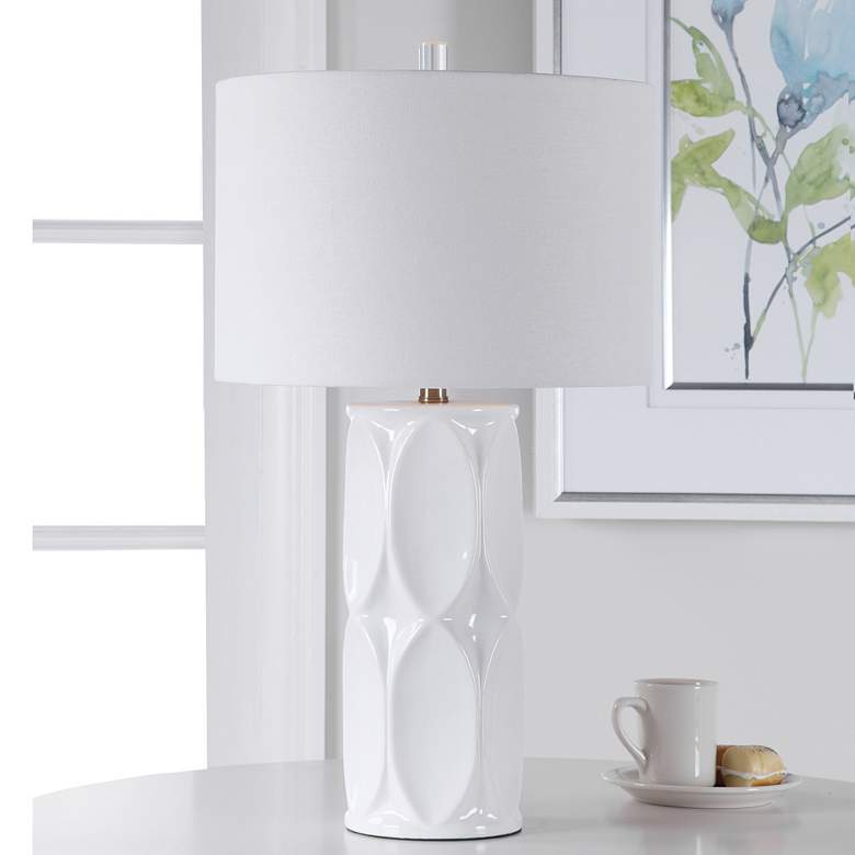 Image 1 Uttermost Sinclair Glossy White Geometric Ceramic Table Lamp