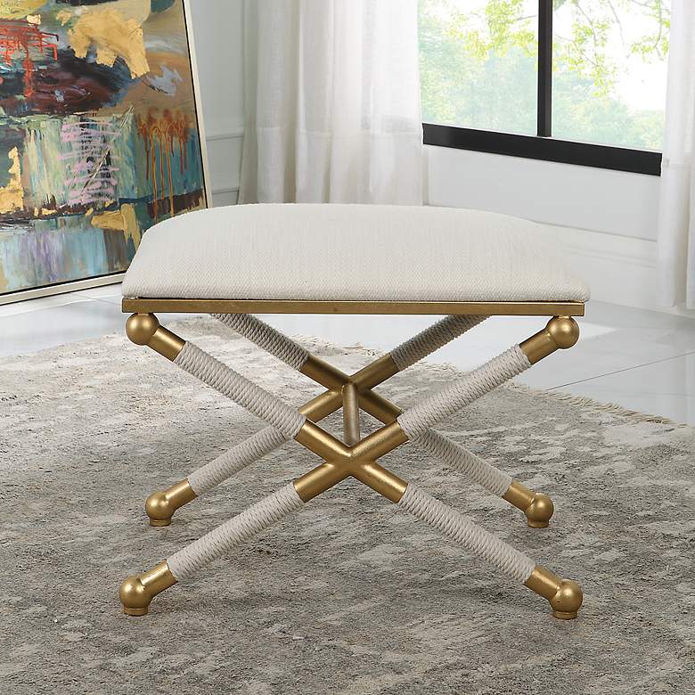 Image 3 Uttermost Socialite 24 inch Wide White Gold Ottoman more views