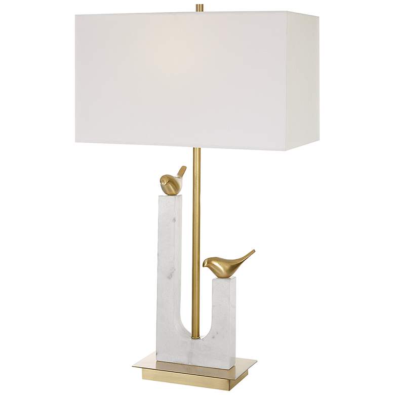 Image 2 Uttermost Songbirds 30" Modern Brushed Brass and Marble Table Lamp