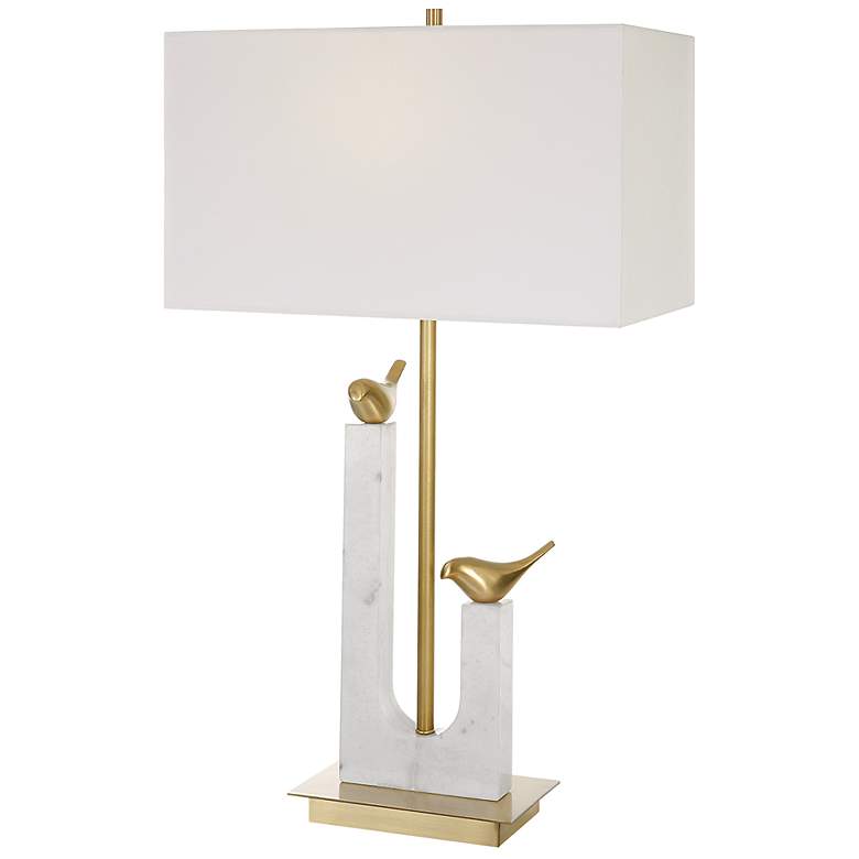 Image 2 Uttermost Songbirds 30" Modern Brushed Brass and Marble Table Lamp