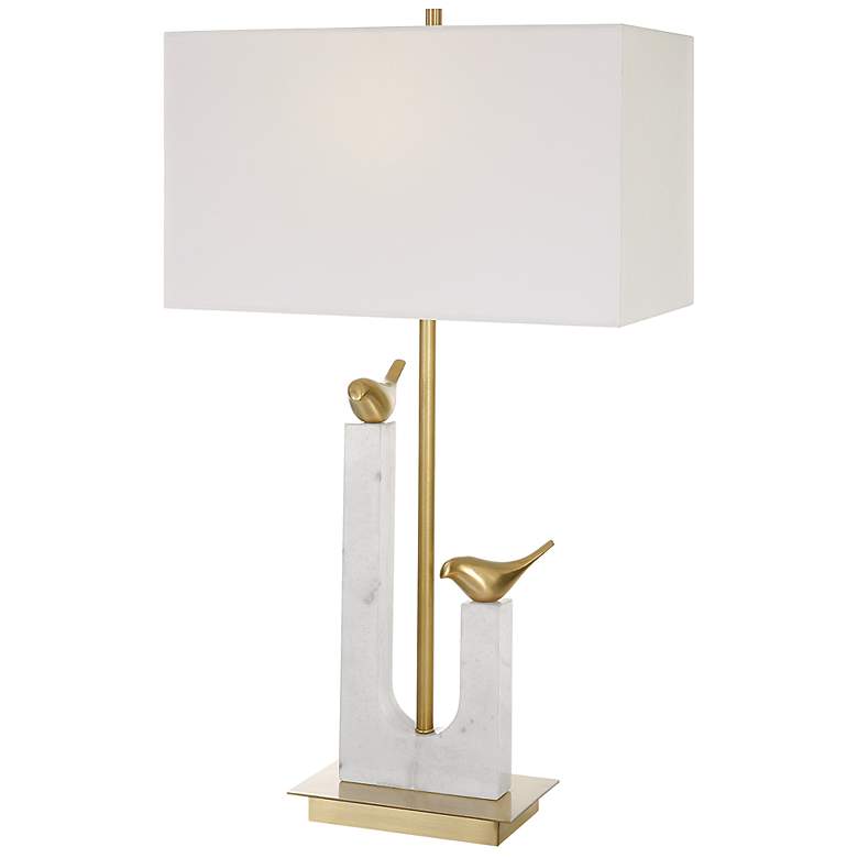 Image 2 Uttermost Songbirds 30 inch Modern Brushed Brass and Marble Table Lamp