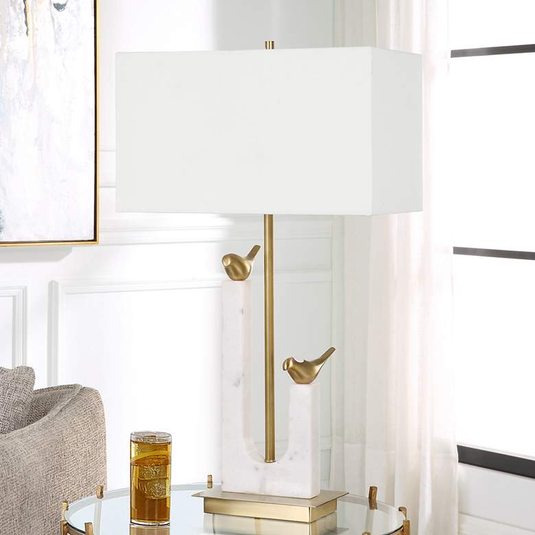 Image 1 Uttermost Songbirds 30" Modern Brushed Brass and Marble Table Lamp