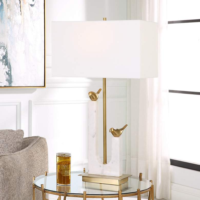 Image 1 Uttermost Songbirds 30 inch Modern Brushed Brass and Marble Table Lamp