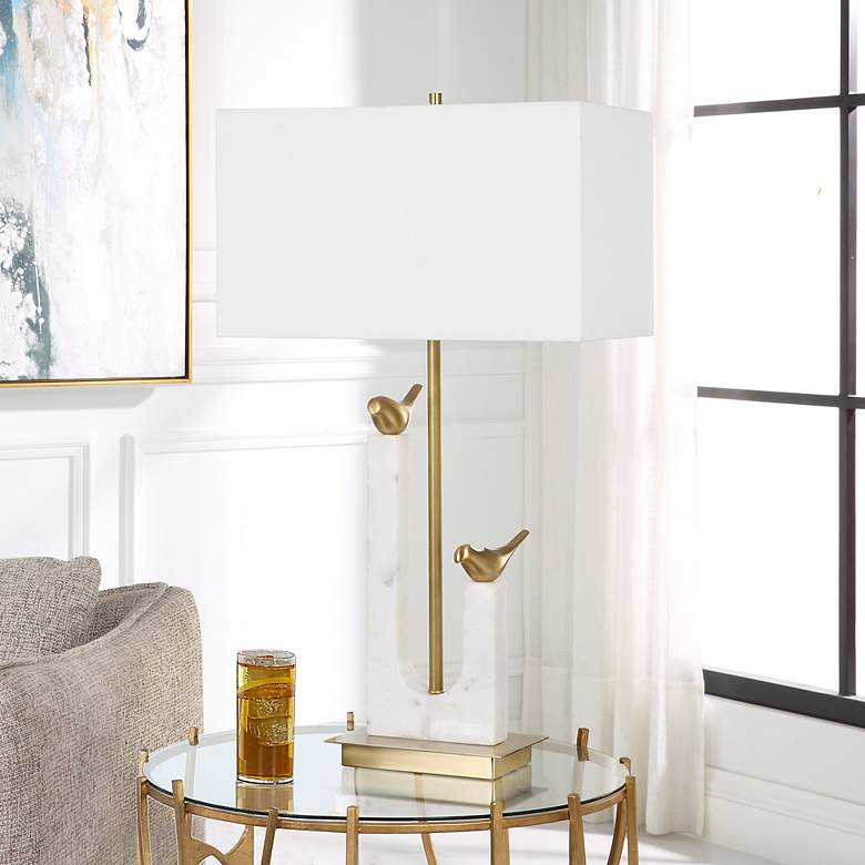 Image 3 Uttermost Songbirds 30 inch Modern Brushed Brass and Marble Table Lamp more views